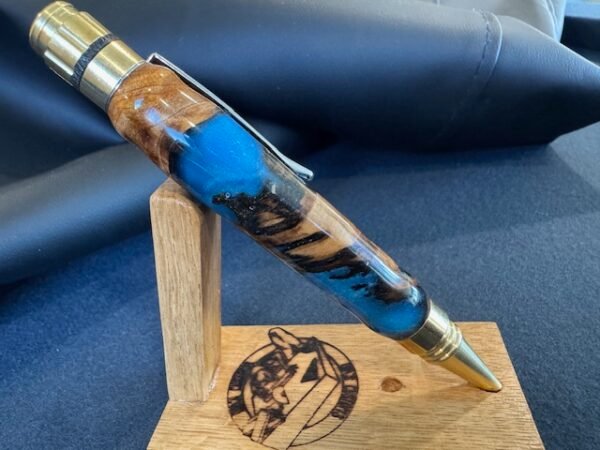 Fidget Pen burl and blue resin